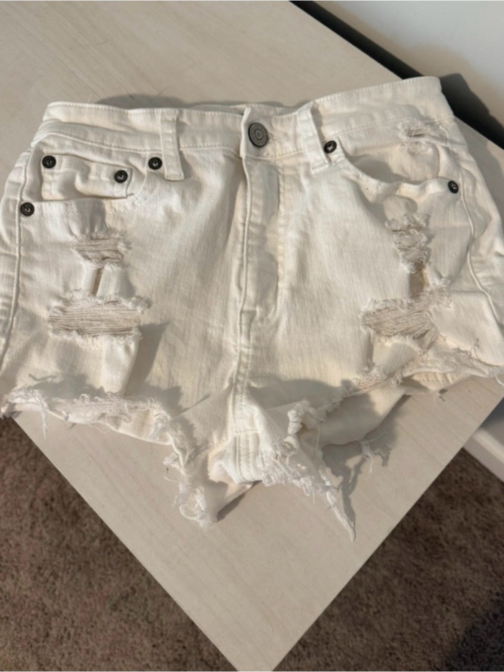 Aeropostale White Distressed Jean Shorts with Frayed Hem